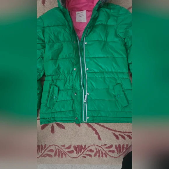 Hannah Anderdon Green Hooded Puffer Jacket Size 160 - Picture 4 of 8